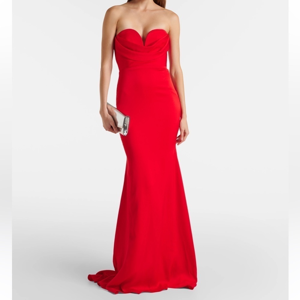 Alex Perry Gathered Strapless Satin Gown Red
